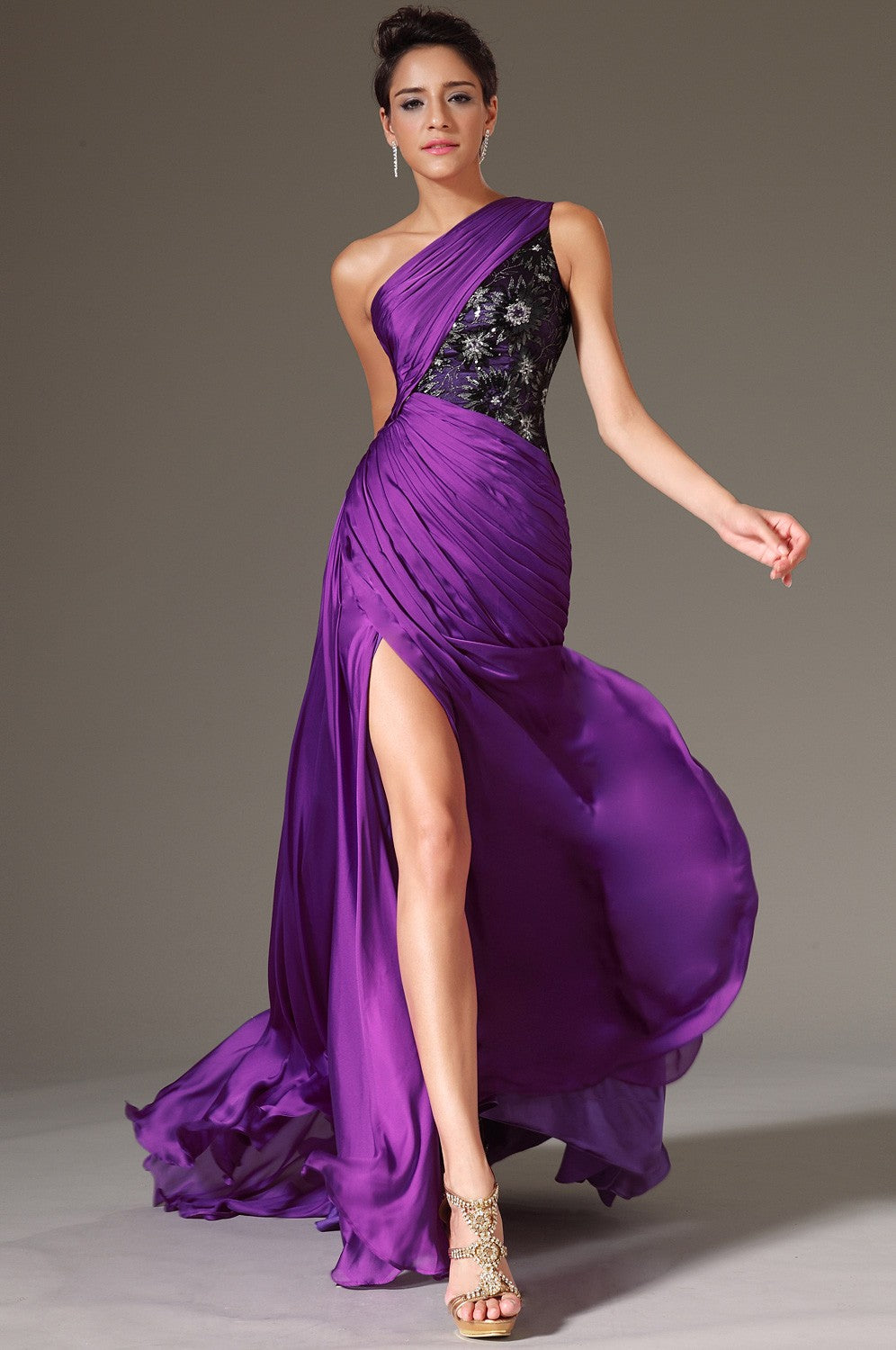 Purple Trumpet/Mermaid One Shoulder With Split Front Bridesmaid Formal Dress(BDJT1322)