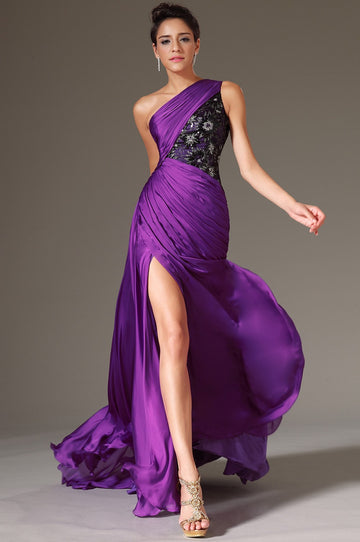 Purple Trumpet/Mermaid One Shoulder With Split Front Bridesmaid Formal Dress(BDJT1322)