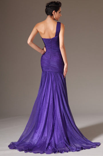 Regency Chiffon Trumpet/Mermaid One Shoulder Floor-length With Split Front Bridesmaid Formal Dress(BDJT1326)