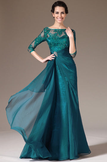 Ink Blue Lace Trumpet/Mermaid 3/4 Sleeve Bridesmaid Mother Formal Dress(BDJT1331)