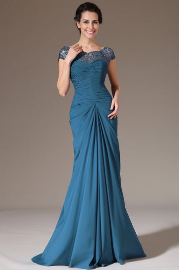 Ink Blue Chiffon Trumpet/Mermaid Mother Bridesmaid Formal Dress(BDJT1334)
