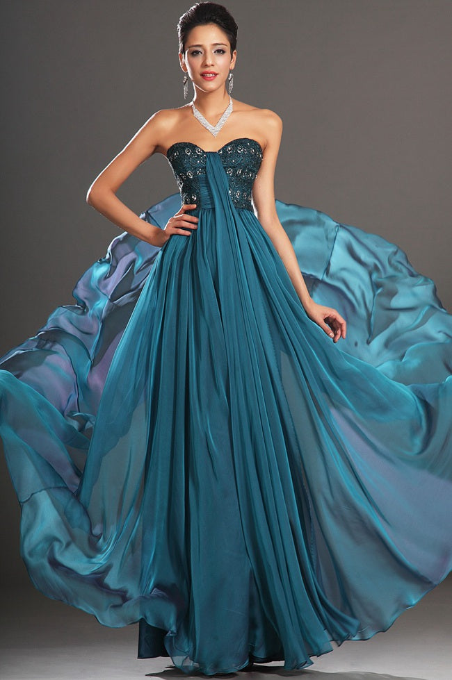 Ink Blue Chiffon And Lace A-line Sweetheart Bridesmaid Formal Dress(BDJT1339)