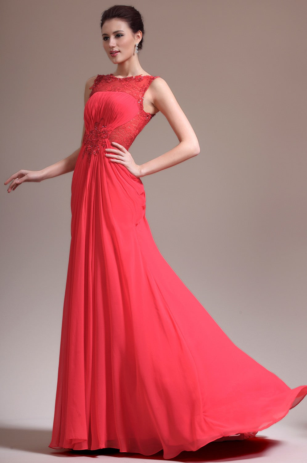 Red Chiffon And lace Mother Bridesmaid Formal Dress(BDJT1351)