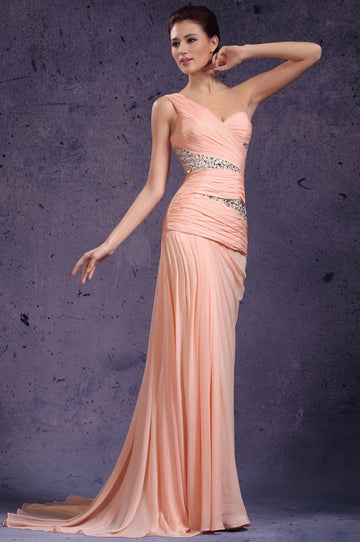 Pearl Pink Chiffon Trumpet/Mermaid One Shoulder Bridesmaid Formal Dress(BDJT1366)