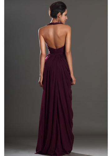 Grape 100D Chiffon Sheath/Column V-neck With Split Front Bridesmaid Formal Dress(BDJT1369)