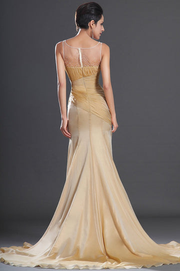 Gold Chiffon Trumpet/Mermaid Square With Split Front Bridesmaid Formal Dress(BDJT1385)