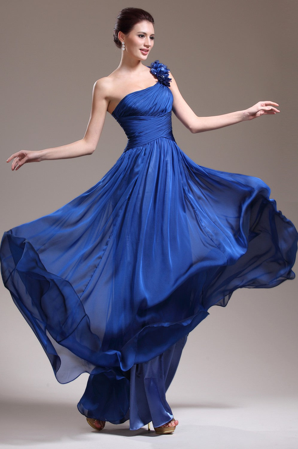 Royal Blue 100D Chiffon A-line One Shoulder Bridesmaid Formal Dress(BDJT1388)