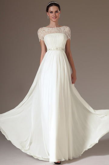 White Chiffon And Lace A-line Short Sleeve Mother Bridesmaid Formal Dress(BDJT1405)