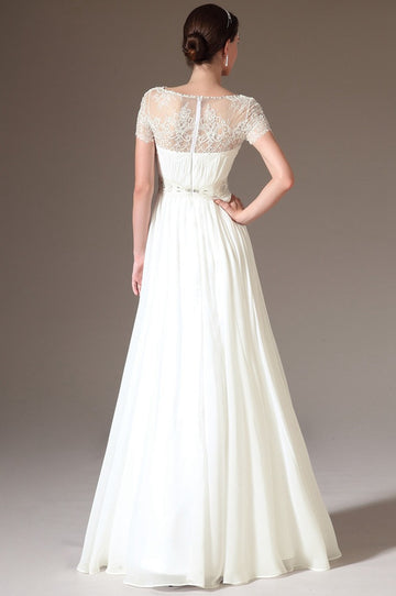 White Chiffon And Lace A-line Short Sleeve Mother Bridesmaid Formal Dress(BDJT1405)