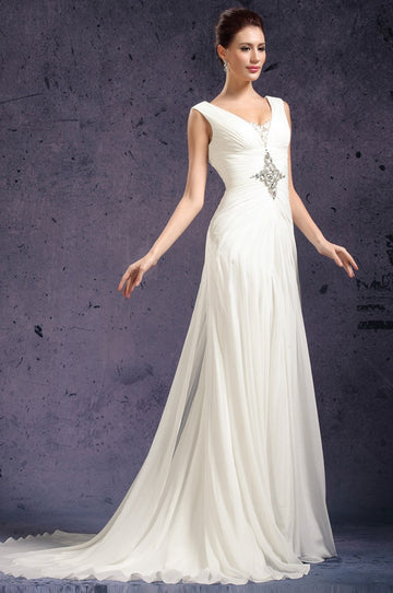 White 100D Chiffon Sheath/Column V-neck Bridesmaid Formal Dress(BDJT1407)