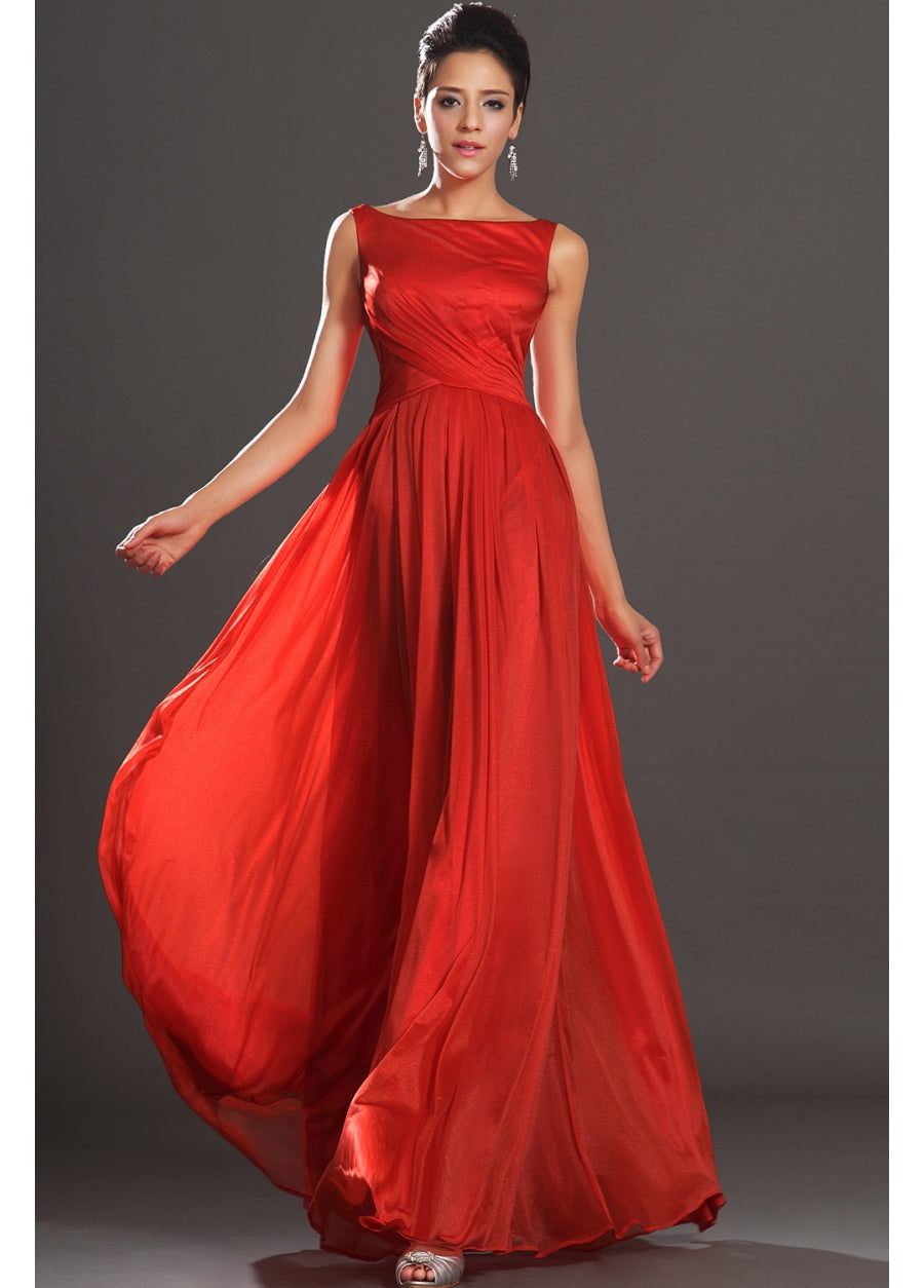 Red Velvet Chiffon A-line Bateau Bridesmaid Formal Dress(BDJT1411)