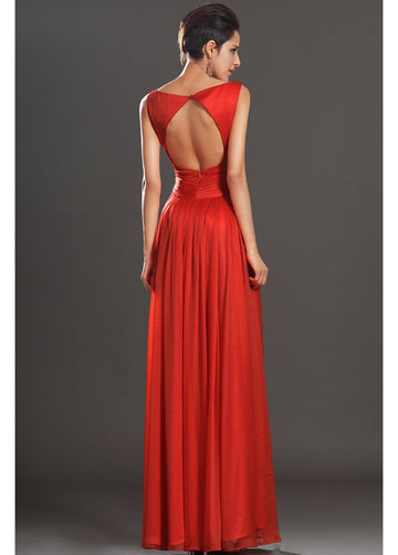 Red Velvet Chiffon A-line Bateau Bridesmaid Formal Dress(BDJT1411)