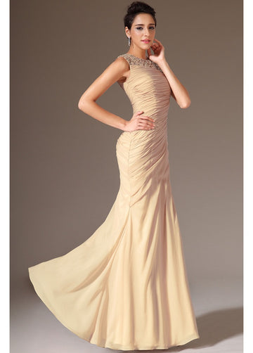 Champagne 100D Chiffon Trumpet/Mermaid Jewel Bridesmaid Formal Dress(BDJT1412)