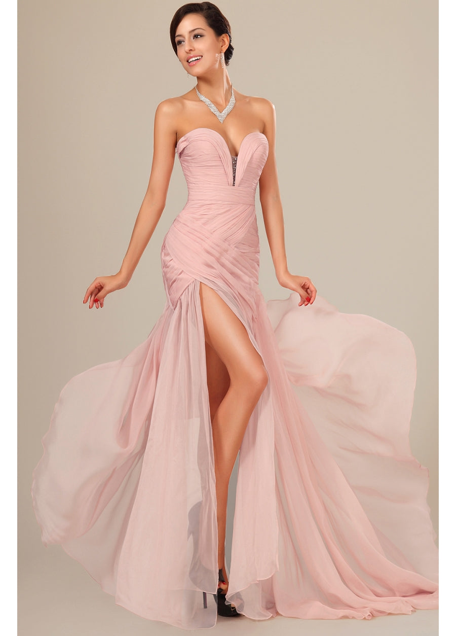 Pink Velvet Chiffon Trumpet/Mermaid Sweetheart With Split Front Bridesmaid Formal Dress(BDJT1413)