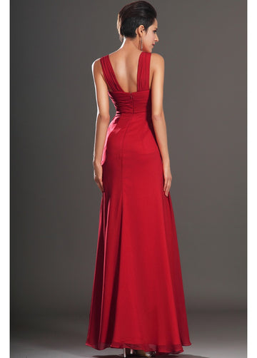 Red 100D Chiffon A-line One Shoulder With Split Front Bridesmaid Formal Dress(BDJT1414)