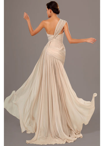 Champagne 100D Chiffon Sheath/Column One Shoulder Bridesmaid Formal Dress(BDJT1420)