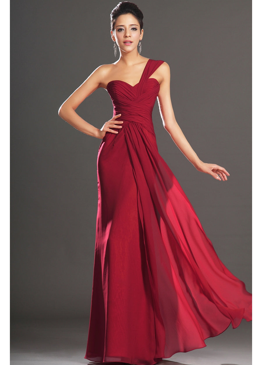 Burgundy 100D Chiffon Sheath/Column One Shoulder Bridesmaid Formal Dress(BDJT1423)