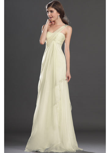 Light Yellow Velvet Chiffon A-line One Shoulder Bridesmaid Formal Dress(BDJT1427)