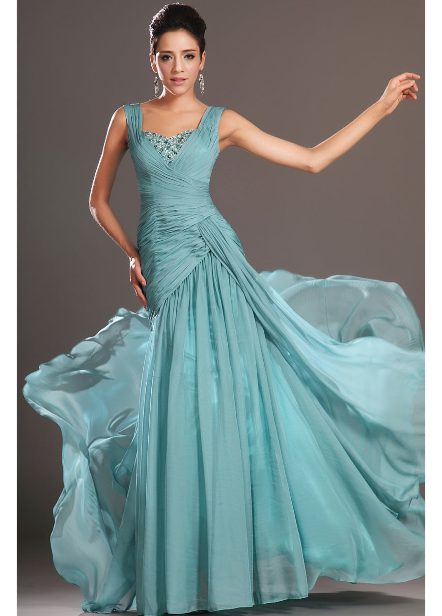 Blue 100D Chiffon Trumpet/Mermaid Straps Mother Bridesmaid Formal Dress(BDJT1429)