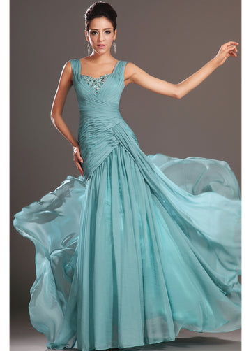 Blue 100D Chiffon Trumpet/Mermaid Straps Mother Bridesmaid Formal Dress(BDJT1429)