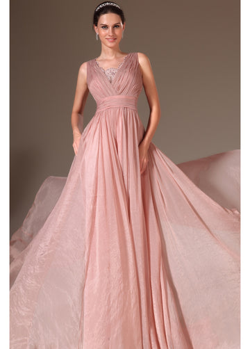 Pink Velvet Chiffon A-line V-neck Mother Bridesmaid Formal Dress(BDJT1432)