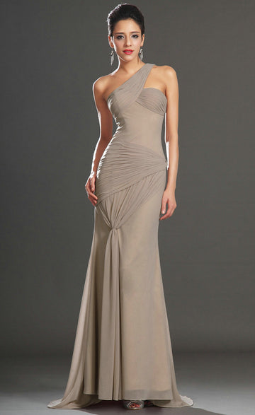 Gray Chiffon Sheath/Column One Shoulder Bridesmaid Formal Dress(BDJT1441)