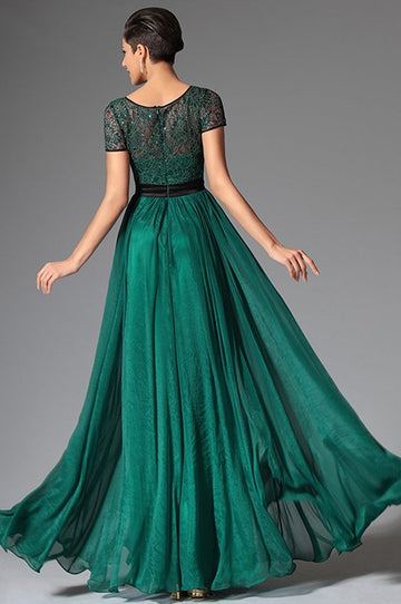 Dark Green Short Sleeve Lace Mother Formal Bridesmaid Dress BDJT1442