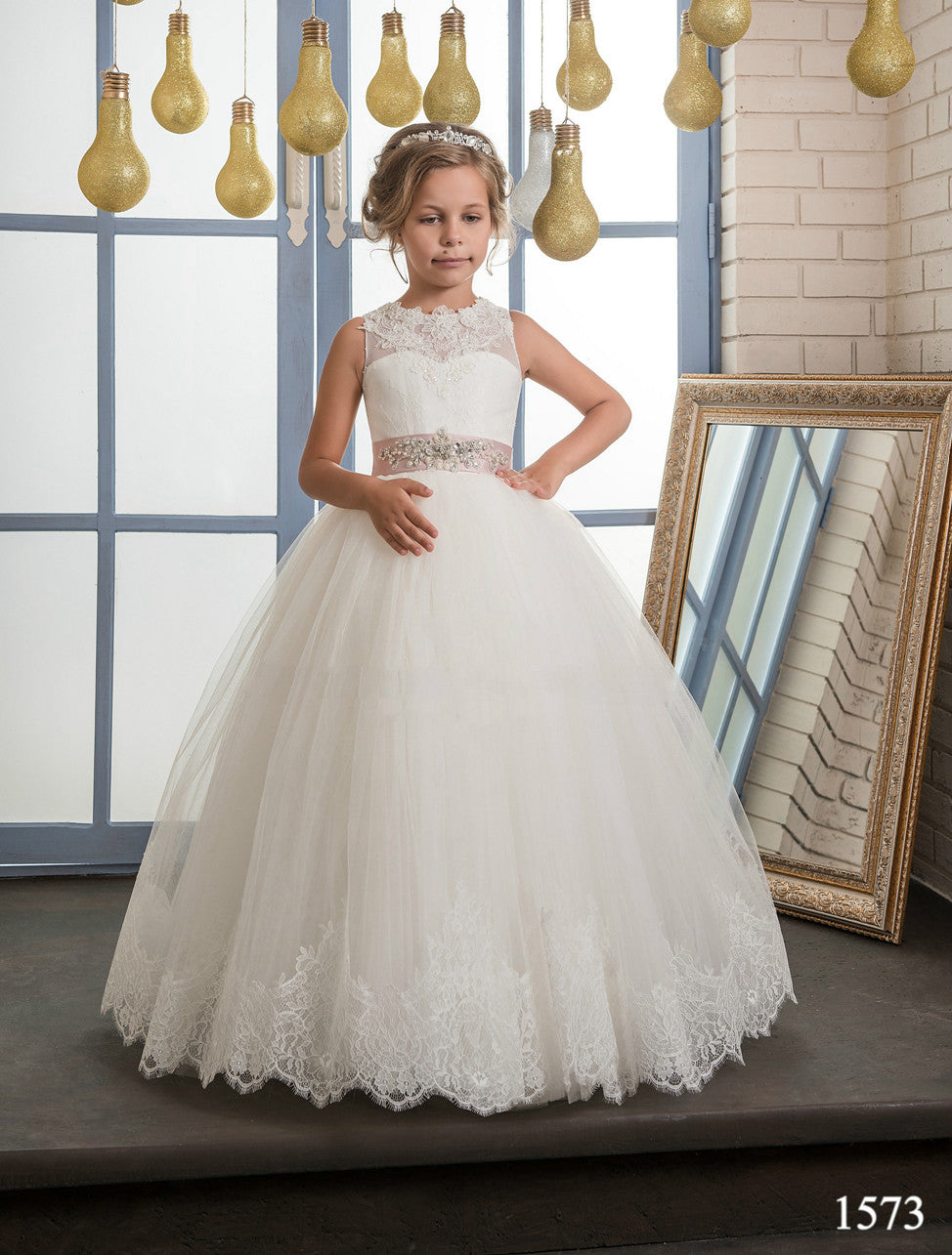 Tulle , Lace Princess Flower Girl Dress BDCHK162