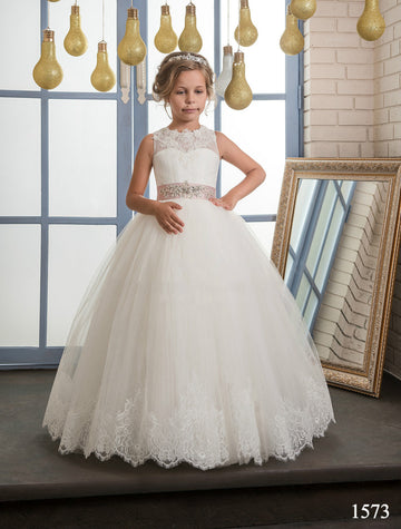 Tulle , Lace Princess Flower Girl Dress BDCHK162