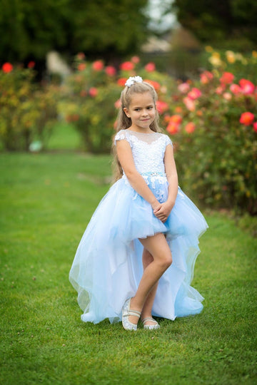 High Low Light SkyBlue Flower Girl Dress BDCHK178