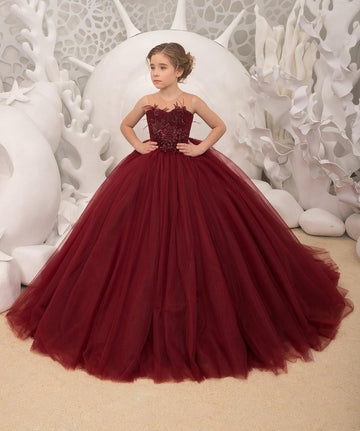 Ball Gown Dark Burgundy Kids Prom Dress BDCHK182