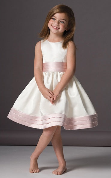 Satin A-line Knee-length White Flower Girl Dress BDFGD439