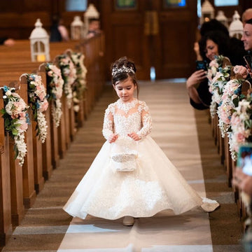 Long Sleeve Lace Toddlers Princess Flower Girl Dress BDFGD515