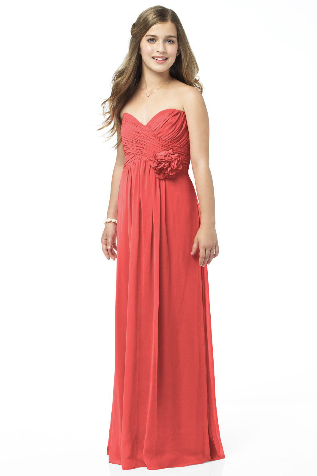 Watermelon Strapless Floor-length Junior Bridesmaid Dress(UKJBD03-011)