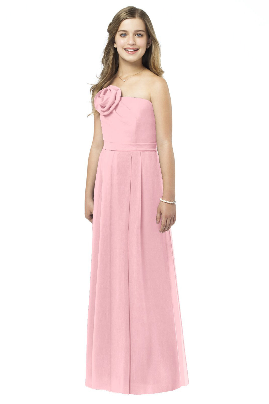 Pinky Strapless Floor-length Junior Bridesmaid Dress(UKJBD03-015)