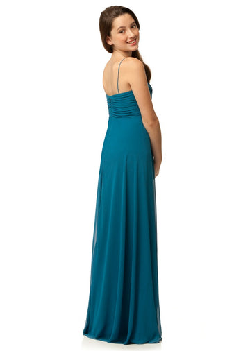 Ink Blue Chiffon Floor-length A-line Sweetheart Sleeveless Junior Bridesmaid Dress(UKJBD03-024)