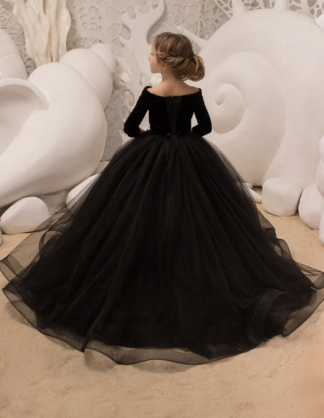 3/4 Length Sleeve Black Kids Prom Dress BDCHK037 3/4 Length Sleeve Black Kids Prom Dress BDCHK037