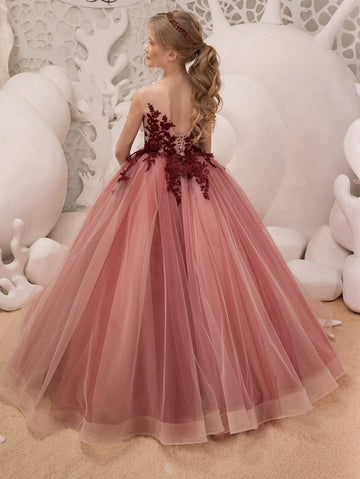 Lace Salmon Kids Prom Dress BDCHK041