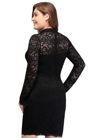 Black Short/Mini Long Sleeve Plus Size Bridesmaid Dress BPPBD003