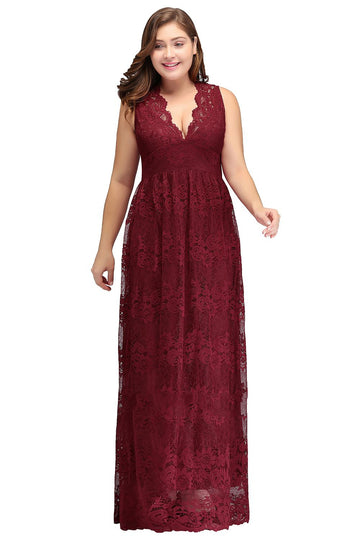 Dark Burgundy Long V-neck Plus Size Bridesmaid Dress BPPBD005