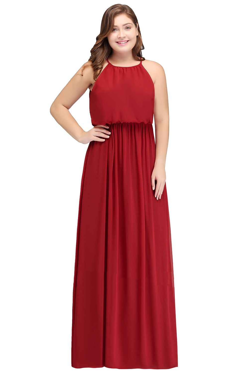 Ruby Red Long Plus Size Bridesmaid Dress BPPBD008
