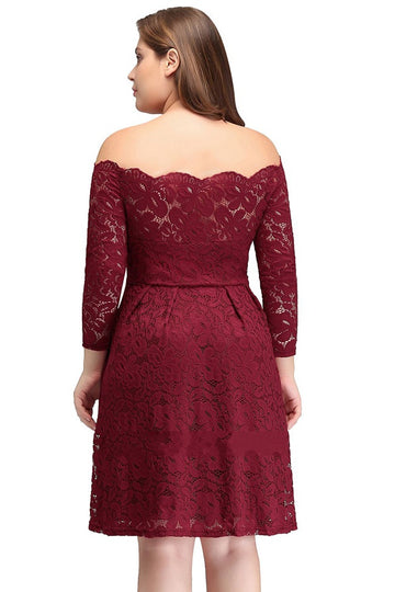 Burgundy Short/Mini Long Sleeve Off The Shoulder Plus Size Bridesmaid Dress BPPBD009