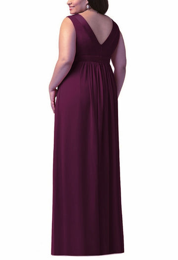 Grape Chiffon Long V-neck Plus Size Bridesmaid Dress PPBD013
