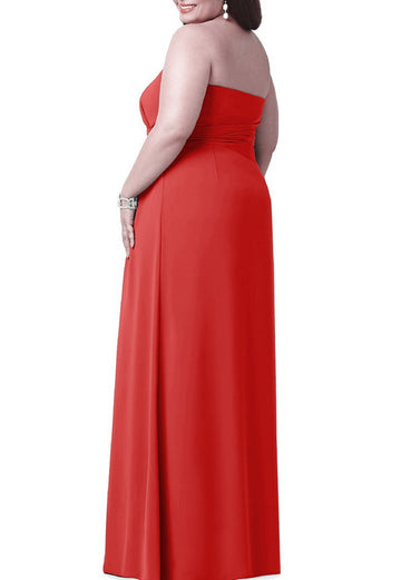 Simple Red Long Off The Shoulder Plus Size Bridesmaid Dress BPPBD018
